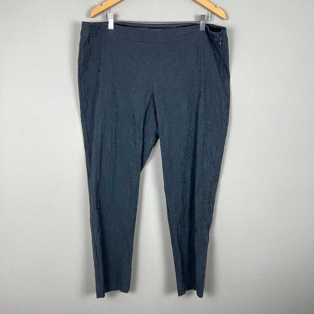 Eileen Fisher Pants Womens Large Black‎ Textured Stretch Ankle Side Zip Cotton L